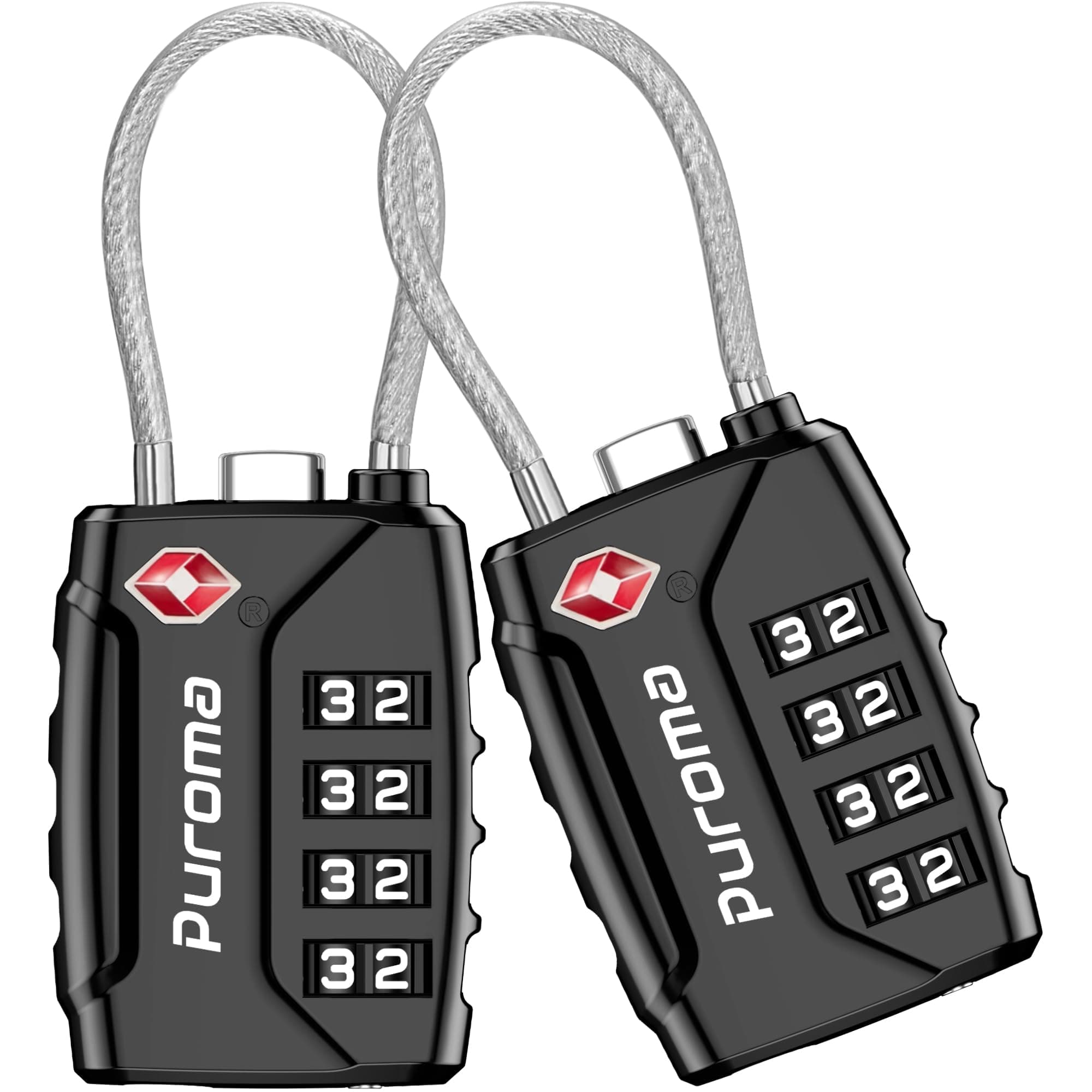 Puroma 2 Pack TSA Approved Luggage Locks, 4 Digit Combination Travel Cable Locks Resettable Code Lock with Zinc Alloy Body for Suitcase, Toolbox, Backpack, Bag, Gym Locker (Black)