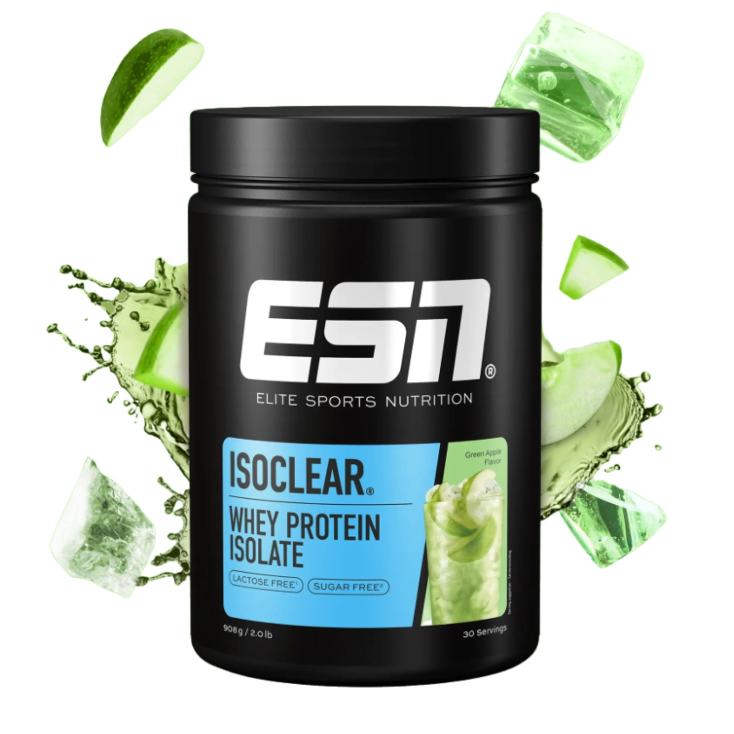 ESN ISOCLEAR Whey Isolate Protein Powder, Green Apple, 908g, Clear Serum