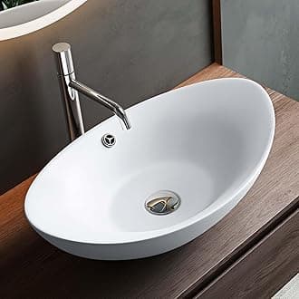 Mai & Mai Bathroom Sink Basin Countertop Wash Basin | Ceramic Matte White Oval | WDH: 59x38×19cm | Bathroom Sink with Nano-Coating | Br818