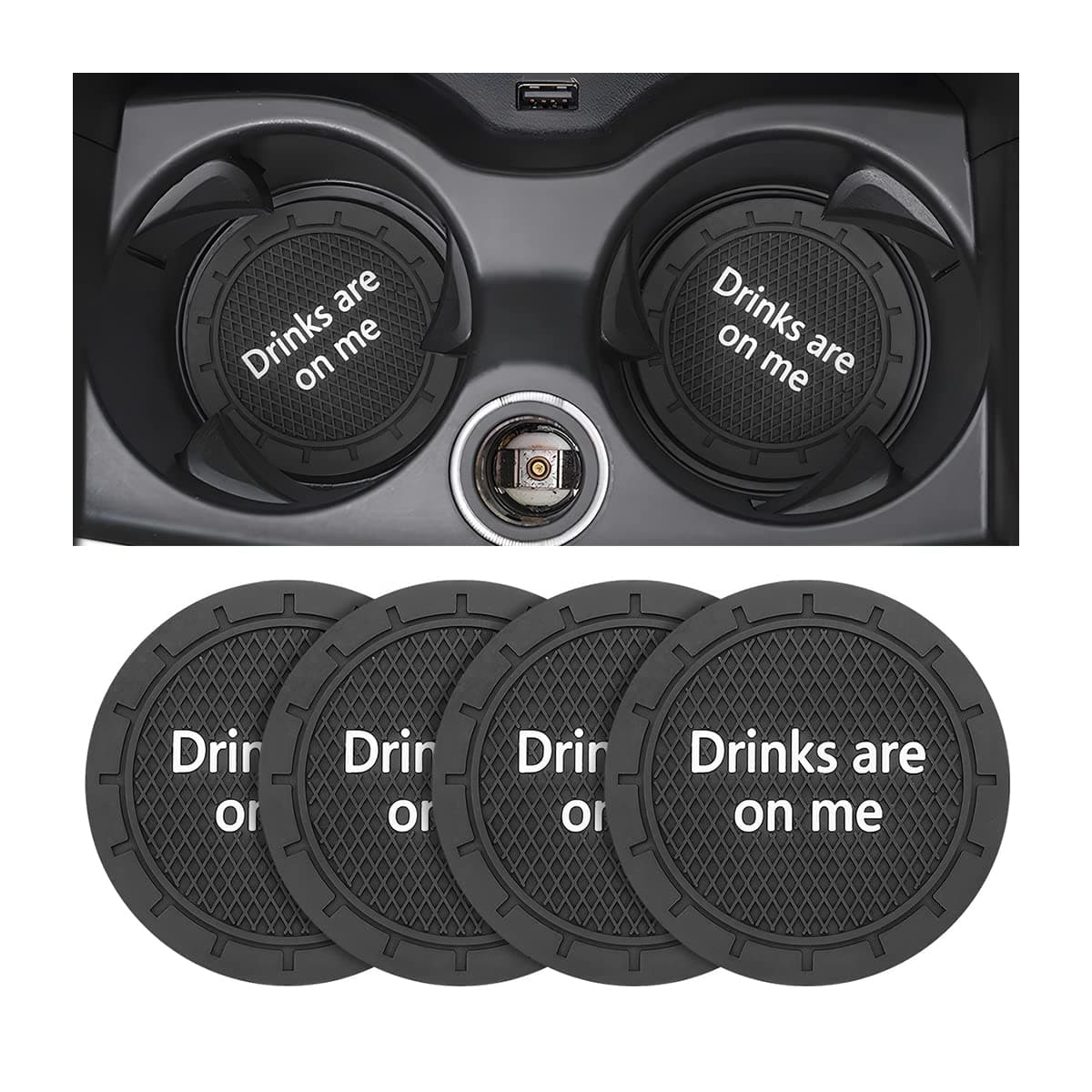 Car Cup Coaster, 4Pcs 2.75 Inch Auto Cup Holder Insert Coasters, Non-Slip Waterproof Embedded Drink Mat, Automotive Interior Accessories for Men and Women (B Black/4PCS)