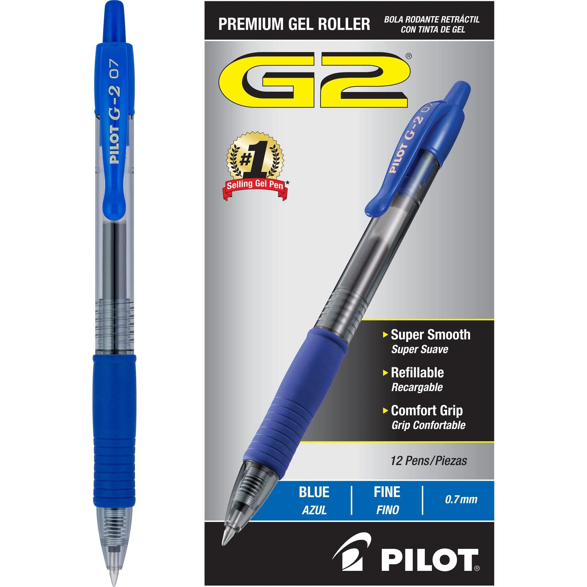 G2 Premium Refillable & Retractable Rolling Ball Gel Pens, Fine Point, Blue Ink, 12-Pack (31021)