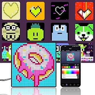 LED Pixel Art Display, Smart Digital Lamp Set with Calendar, Matrix Panel, APP Control, DIY Patterns, Text Programmable Led Sign for Game Room Accessories & Decor, 32x32 Pixel Panel