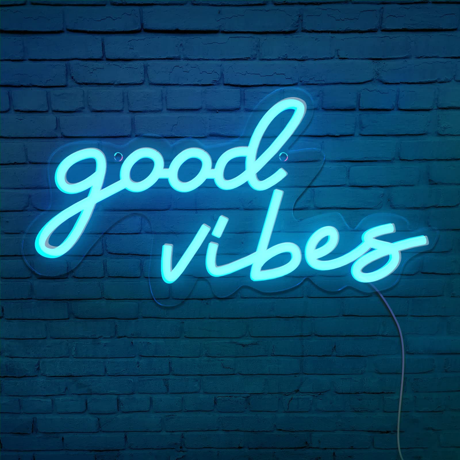 Good Vibes Neon Sign,Neon Light Powered by USB with Switch, Ice Blue Led Neon Light Sign for Bedroom,Wall Decor,Game Room,Party, Bar Decor-16.1 * 8.2"