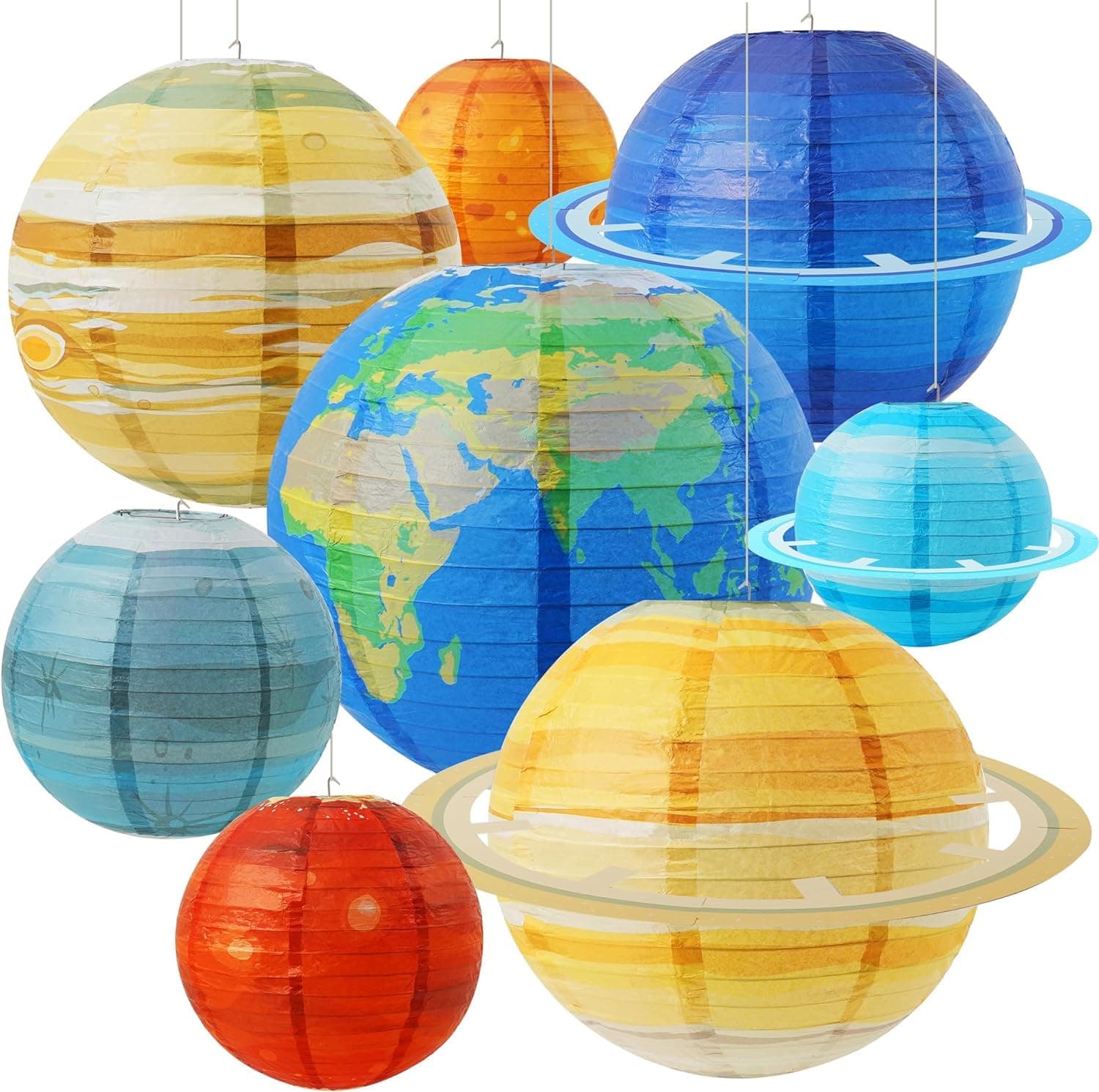 Space Planet Paper Lanterns 12 in Solar System Hanging Decor Out of This World Outer Space Party Decorations for Kids Astronaut Theme Party Supplies Galaxy Earth Home Birthday Decorations 8PCS