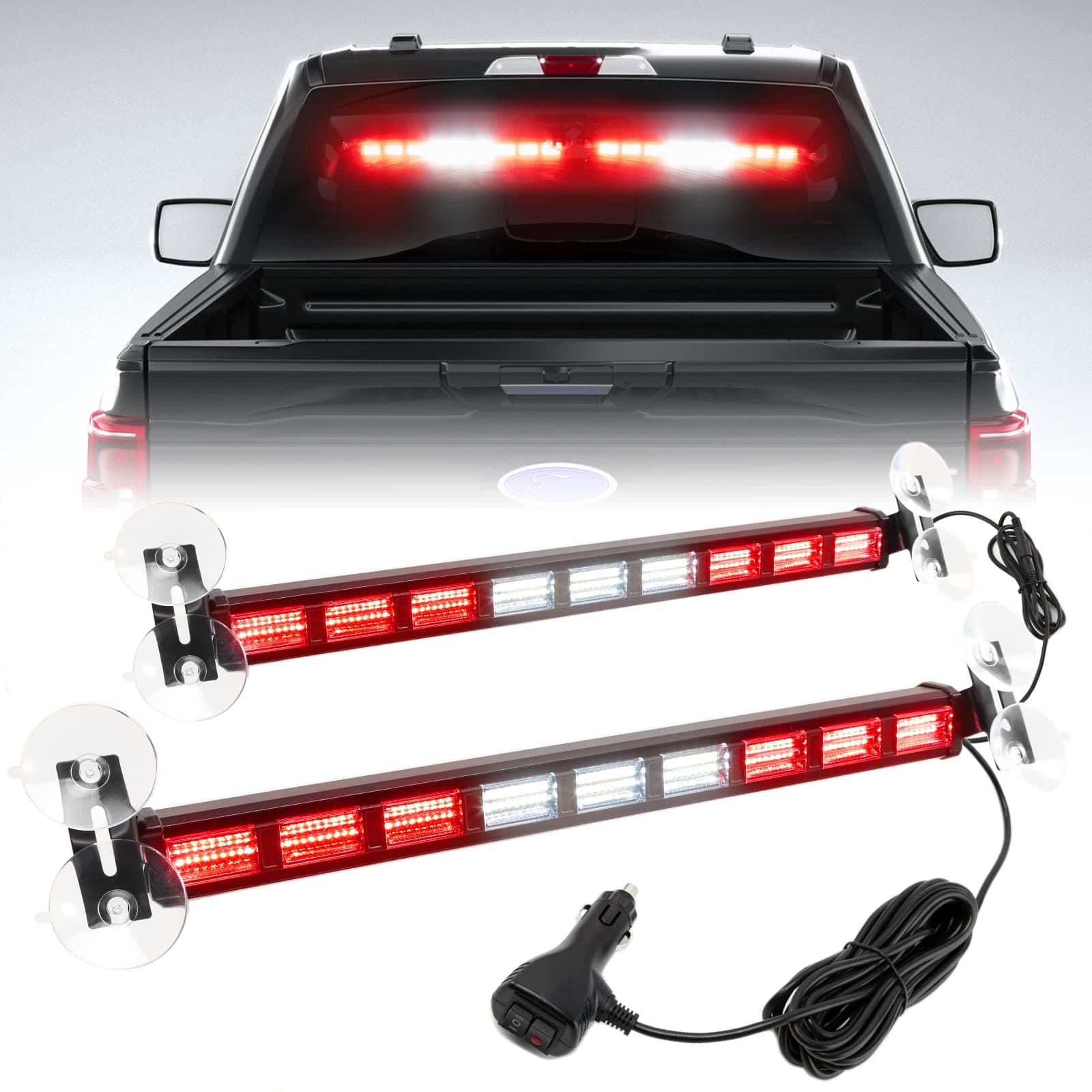BooYu [Upgraded] Switchable 4 Colors Emergency Strobe Traffic Advisor Light Bar 162 LED Windshield 2 in 1 Visor Safety Warning Hazard Flashing Lights for Firefighter Police Truck Vehicle (Red/White)