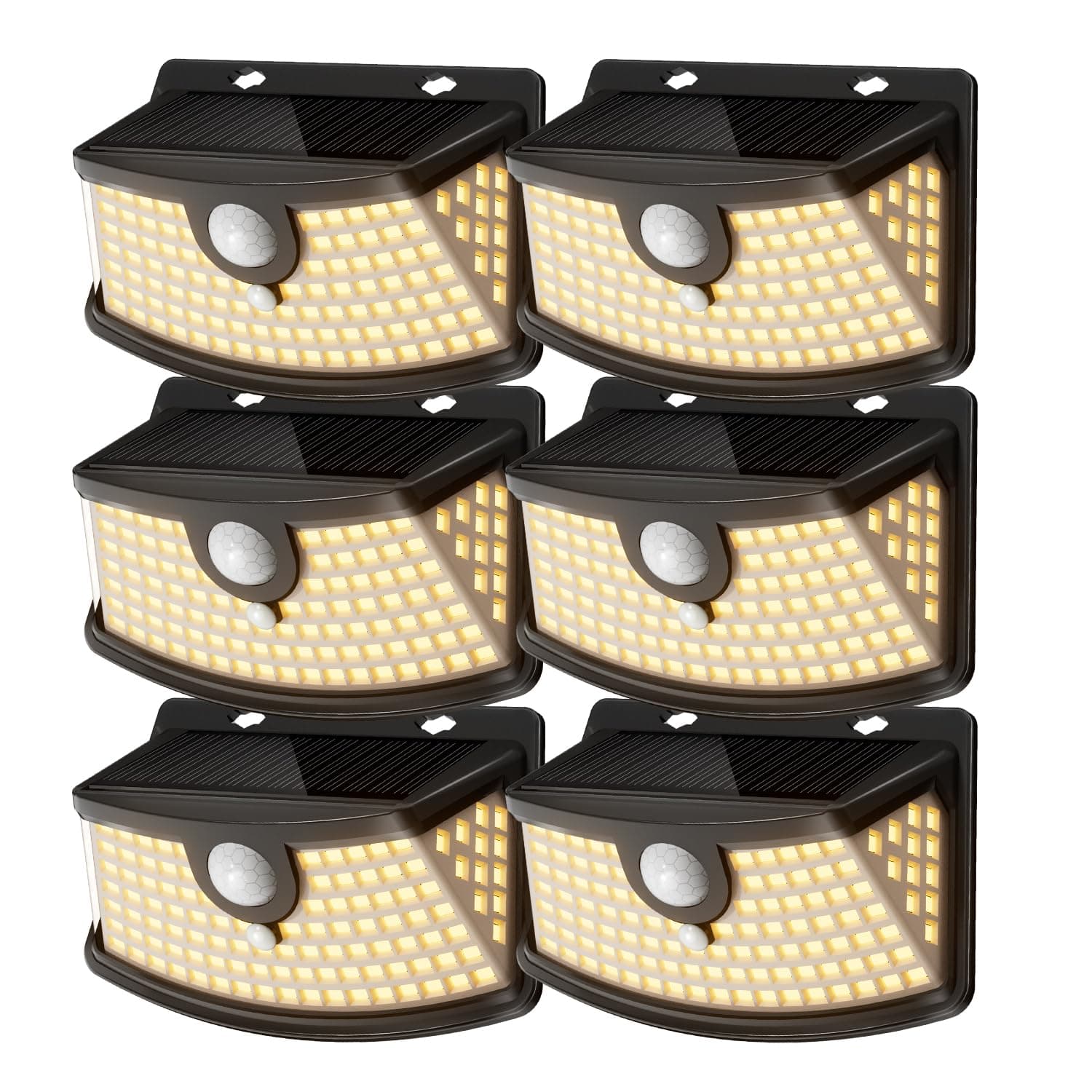 Aootek New Solar Motion Sensor Lights 120 LEDs with Lights Reflector,270° Wide Angle, IP65 Waterproof, Step Lights for Front Door, Yard, Garage, Deck (Black, Warm White, 6-Pack)