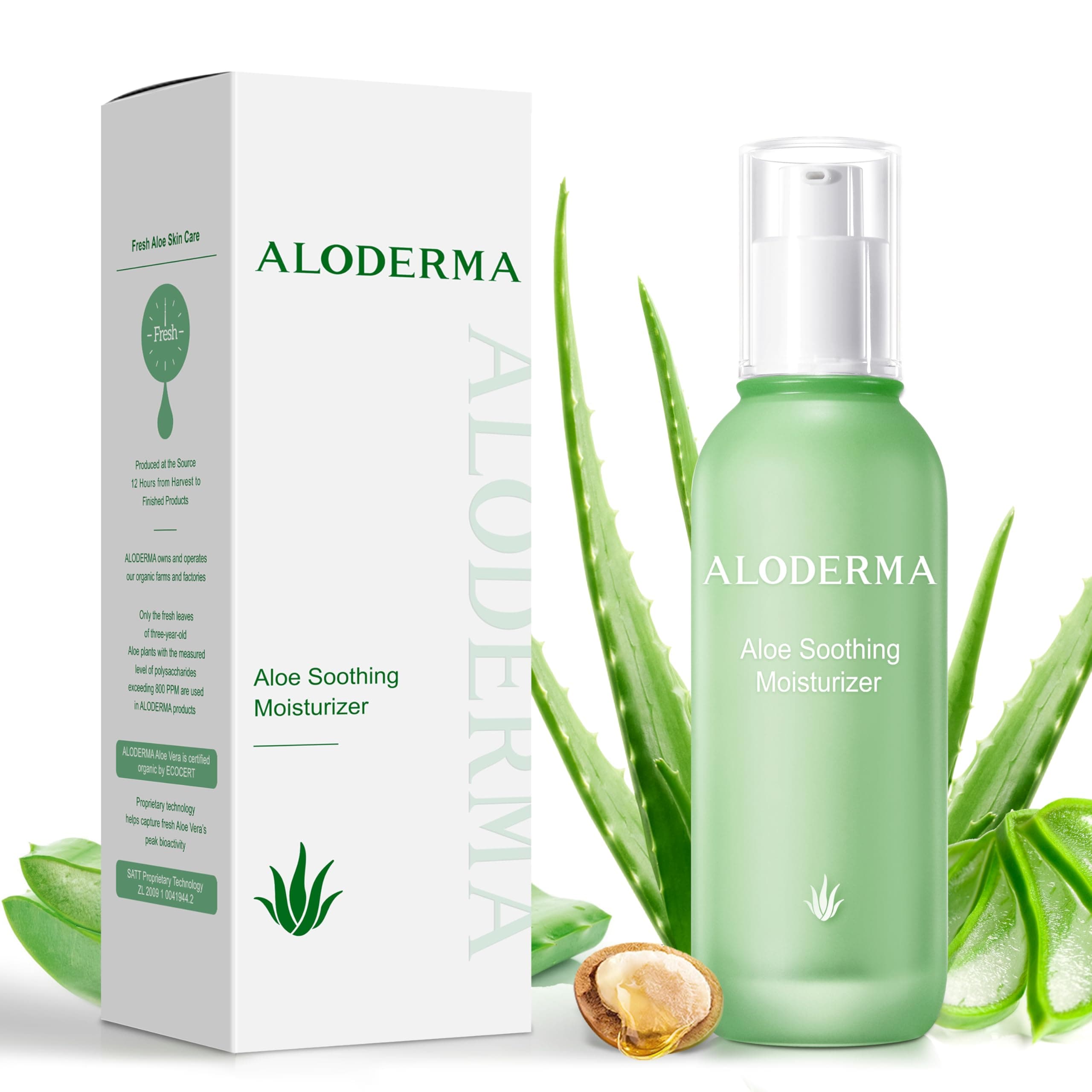 Aloderma Soothing Face Moisturizer with 77% Organic Aloe Vera - Natural Moisturizer for Face for Sensitive & Combination Skin, Nurturing Aloe Face Moisturizer with Squalane, Botanical Extracts, 3.5oz