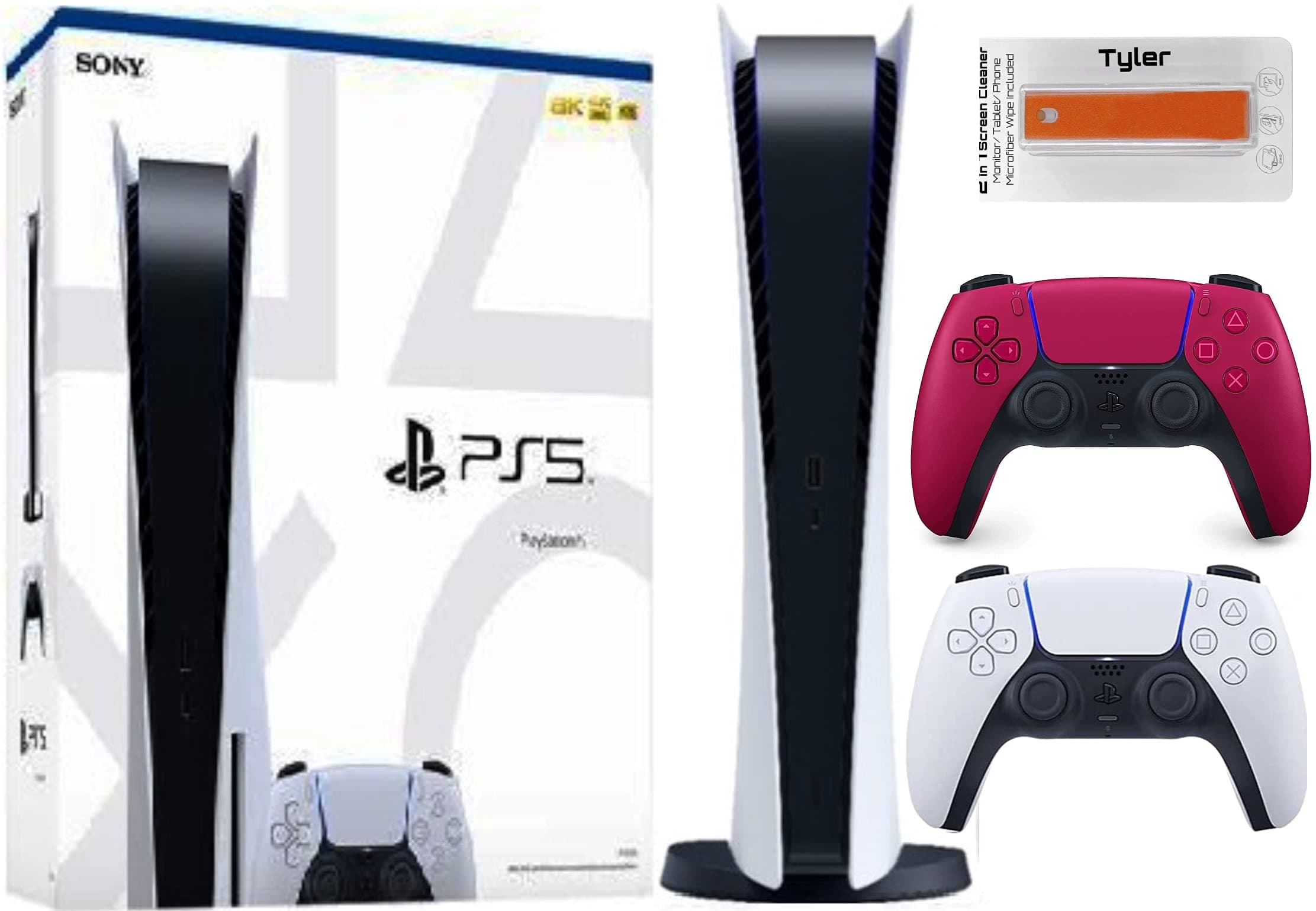 Play-Station 5 Disk Bundle with with Extra Cosmic RED Dual-Sense Controller & Tyler 2 in 1 Screen Cleaner New PS5 Gift Bundle