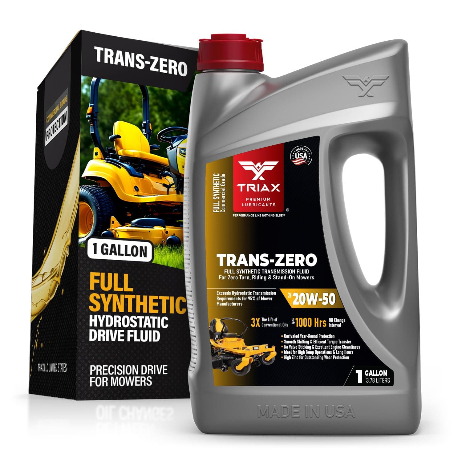 TRIAX Trans-Zero 20W-50 Full Synthetic Hydrostatic Transmission Oil | For Zero-Turn, Riding, and Stand-On Lawn Mowers | Unrivaled Year-Round Protection (1 Gallon)