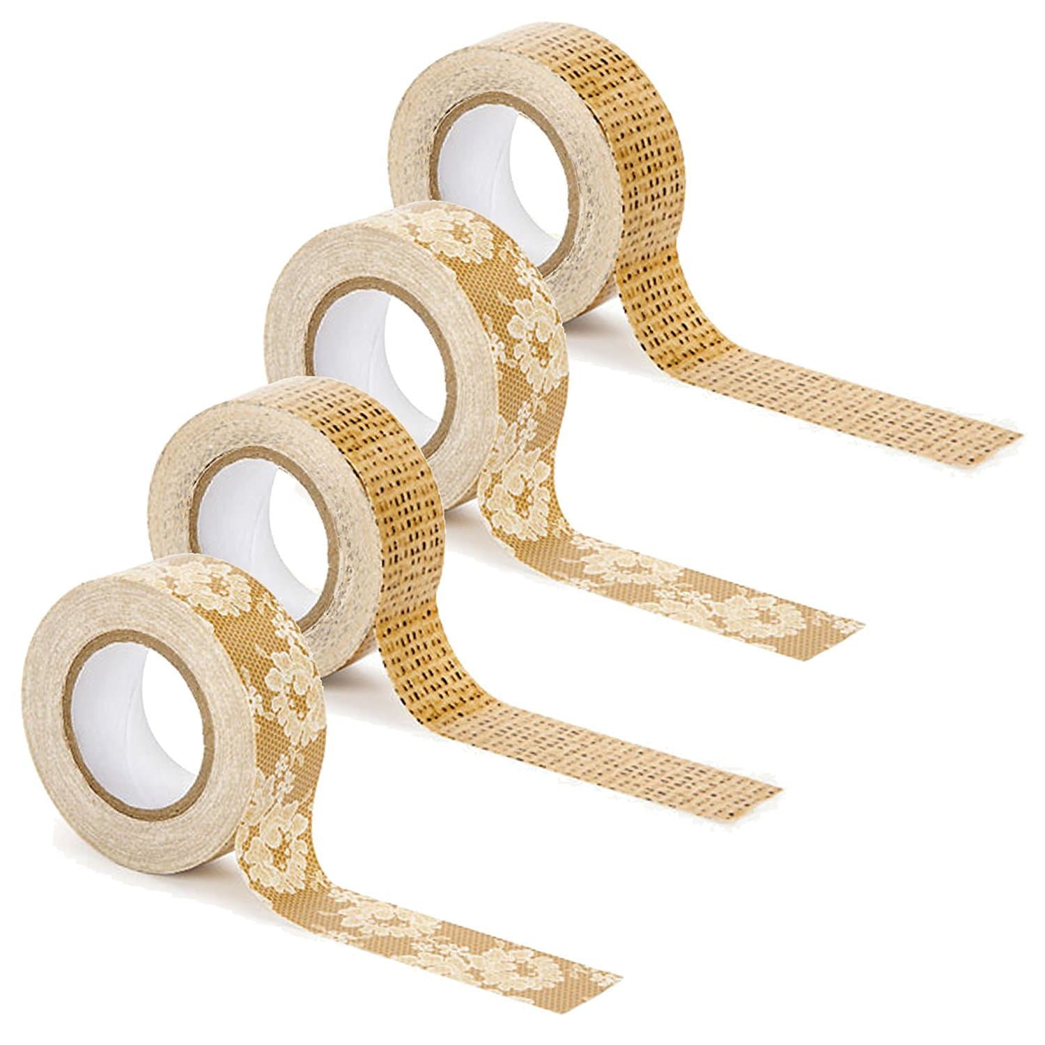 Decorative Duct Tape 4 Pack Rolls 2 Lace 2 Burlap Pattern for Vintage Country Rustic Wedding Decorations 25mm x 9m (Approx. 1 inch by 30 feet) from David Tutera Wedding