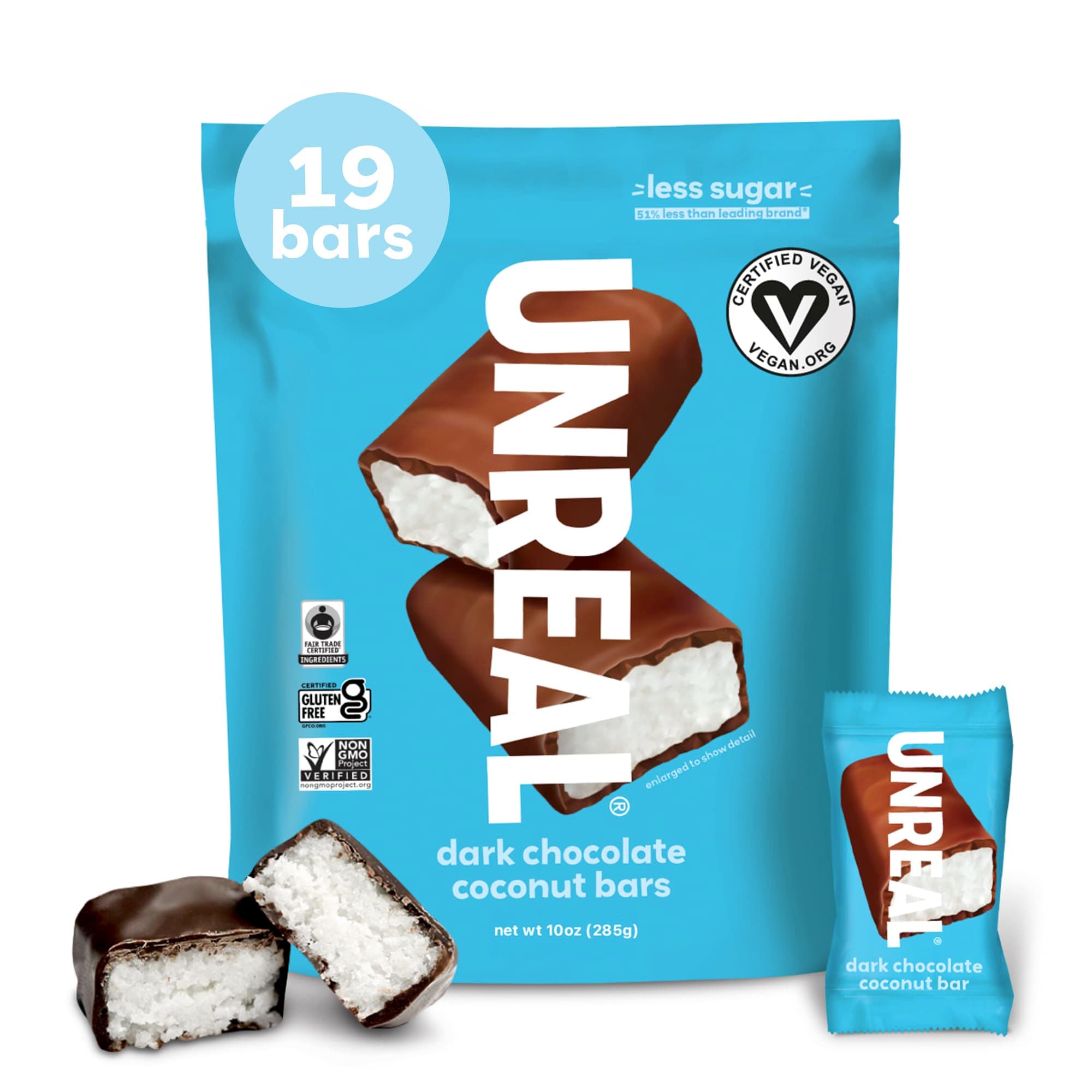 UNREAL Dark Chocolate Coconut Bars | Vegan, 3g Sugar, & 3 Simple Ingredients | Non-GMO, Gluten Free, & Fair Trade | 10oz Bag
