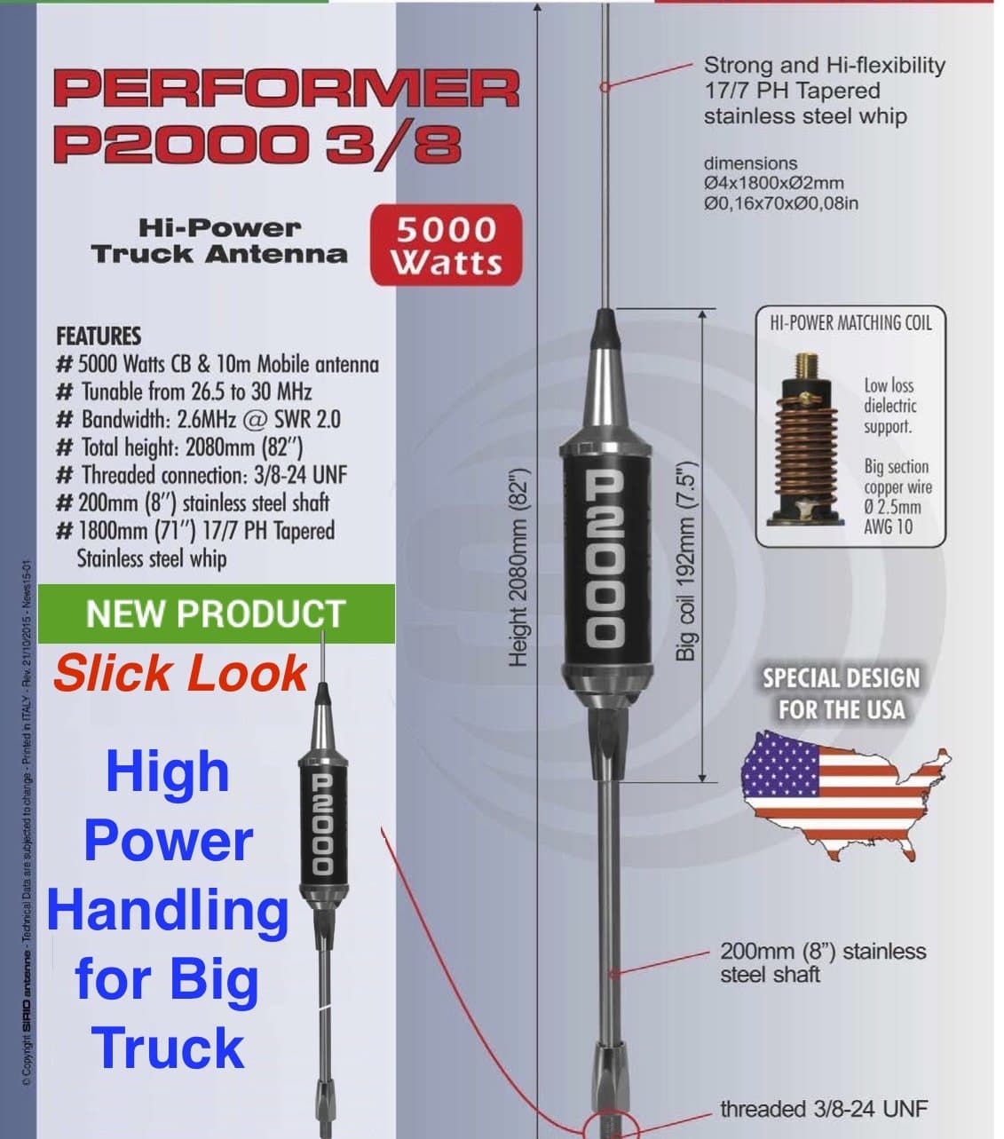 Sirio Antenna Performer 2000 3/8 10M and CB Mobile Trucker Antenna for 3/8 24 Mount