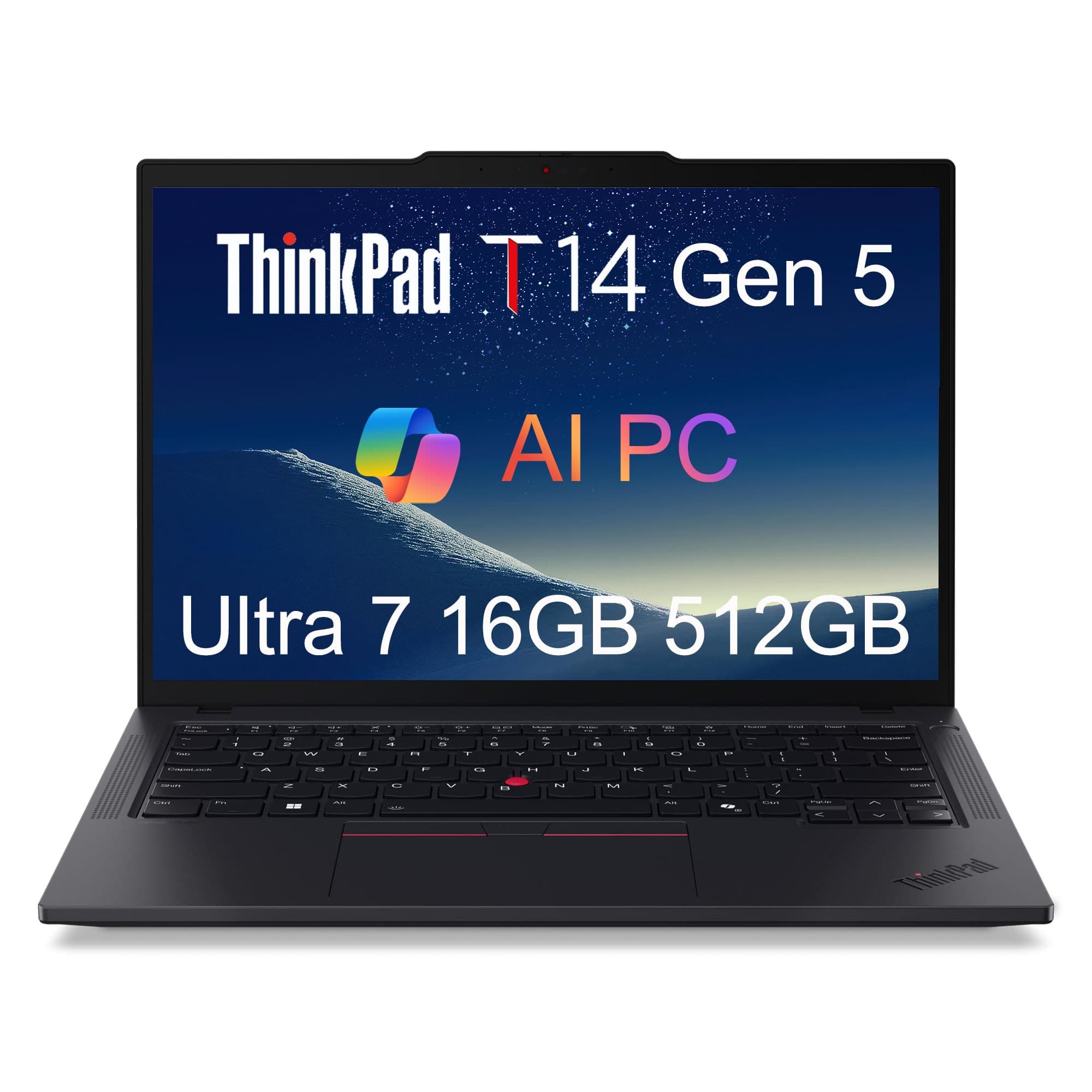Lenovo ThinkPad T14 Gen 5 Business Laptop (14" FHD+, Intel Ultra 7 155U (>i7-13700H), 16GB DDR5 RAM, 512GB SSD), Fingerprint Reader, Backlit, 5MP Webcam, Ethernet, Wi-Fi 6E, Win 11 Pro, AI PC, Black
