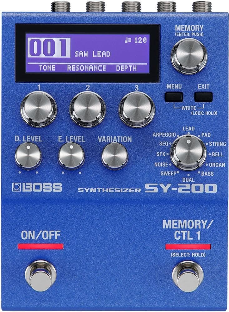 SY-200 SYNTHESIZER EFFECTS PEDAL – Advanced BOSS Polyphonic Guitar Synth Technology in a Streamlined 200 Series Pedal for any Guitar or Bass – Full MIDI I/O – 128 Memories – 171 Synth Sounds