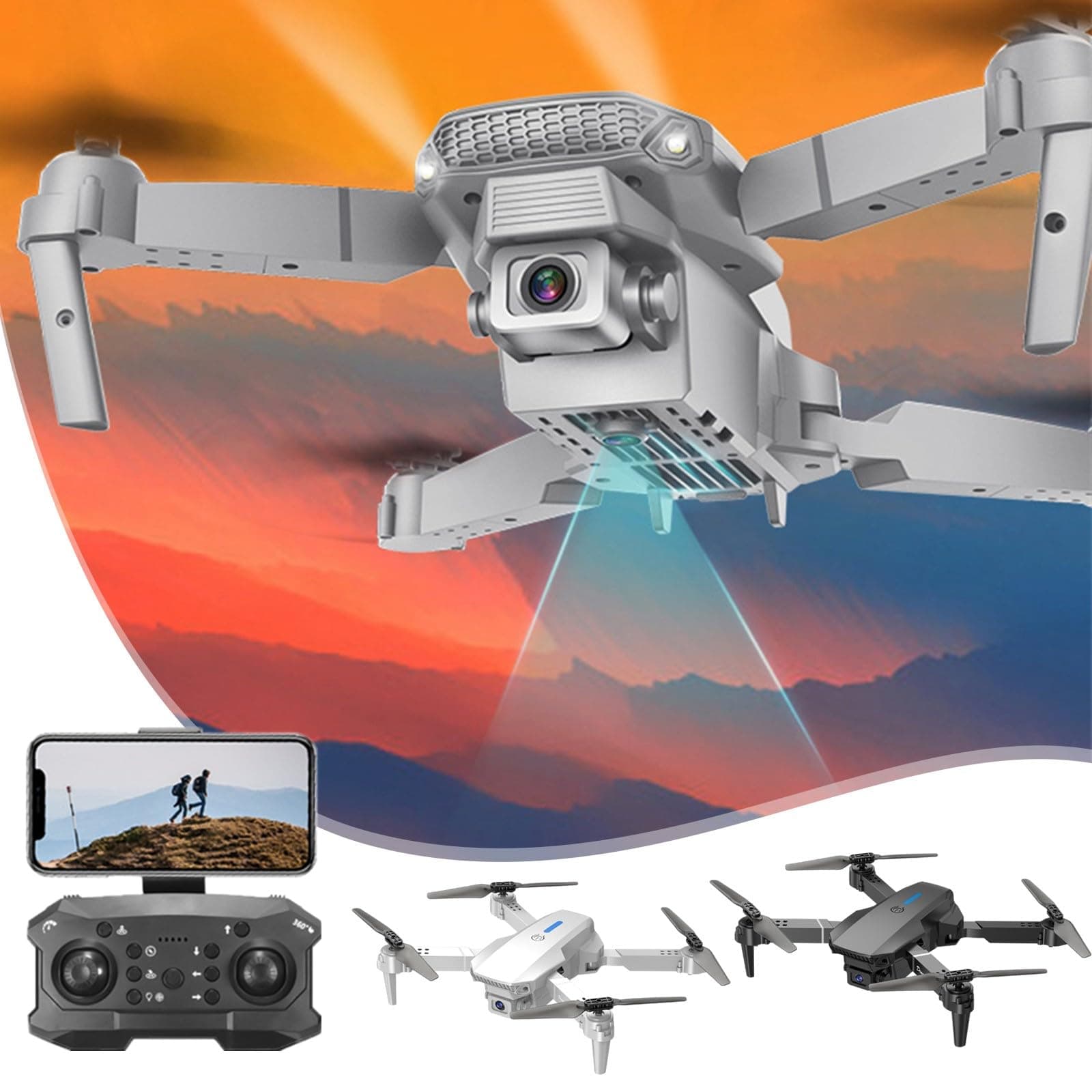 Drone with Camera for Kids, Two 1080p HD FPV Foldable Drone, 3-Level Flight Speed, Altitude Hold, 360° Flip, Route Fly, Headless Mode, Carrying Case, Gifts for Adults Kids Beginner