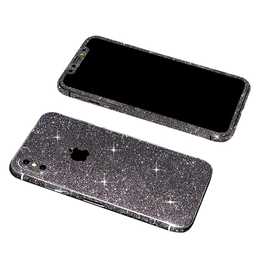 iPh X Bling Skin Sticker, Supstar Full Body Coverage Glitter Vinyl Decal - Dustproof, Anti-Scratch Apple iPhX 2018 (Black)