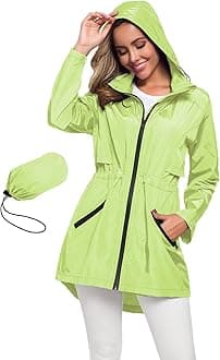 Avoogue Women's Long Raincoat with Hood Outdoor Lightweight Windbreaker Rain Jacket Waterproof