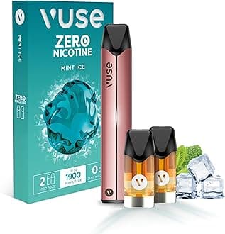 VusePro Vape Kit, Slim Design, Fast Charging, Splash-Resistant, reusable vape, rechargeable vape, refillable vape, with Mint Ice 0mg vape pods x2, no nicotine, no tobacco, Rose Gold