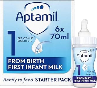 Aptamil 1 First Baby Milk Formula Starter Pack Ready to Use Liquid, from Birth, 6x70 ml