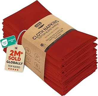 Red Cloth Napkins [12 Pack, 18x18 Inch] Absorbent Cotton Blend Washable and Reusable for Dinner, Restaurant, Lunch, Wedding and Hotel