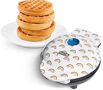 Mini Waffle Maker- Compact Electric Waffle Iron - Stylish Machine with nonstick surface - Quick Breakfast & Snacks - Rainbow Print