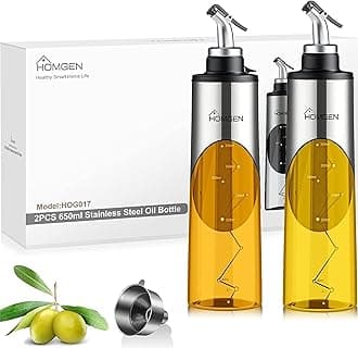 HOMGEN 2Pack Olive Oil Dispenser Bottle 650ml/22 oz Oil Bottle for Kitchen Anti-slip Cooking Oil Dispenser With|Measuring Scale|Durable Glass Boby|Dishwashable|Funnel| for Kitchen Restruant etc