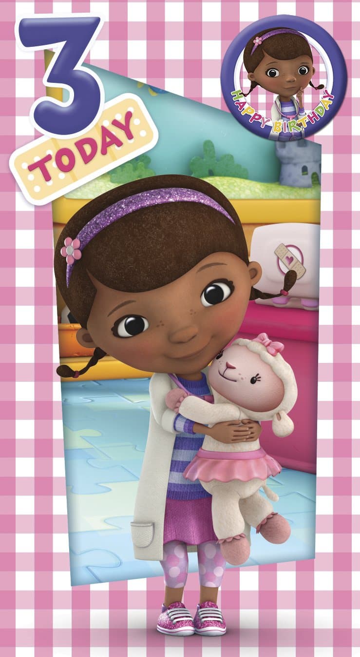 Doc McStuffins age 3 Birthday Card with Badge