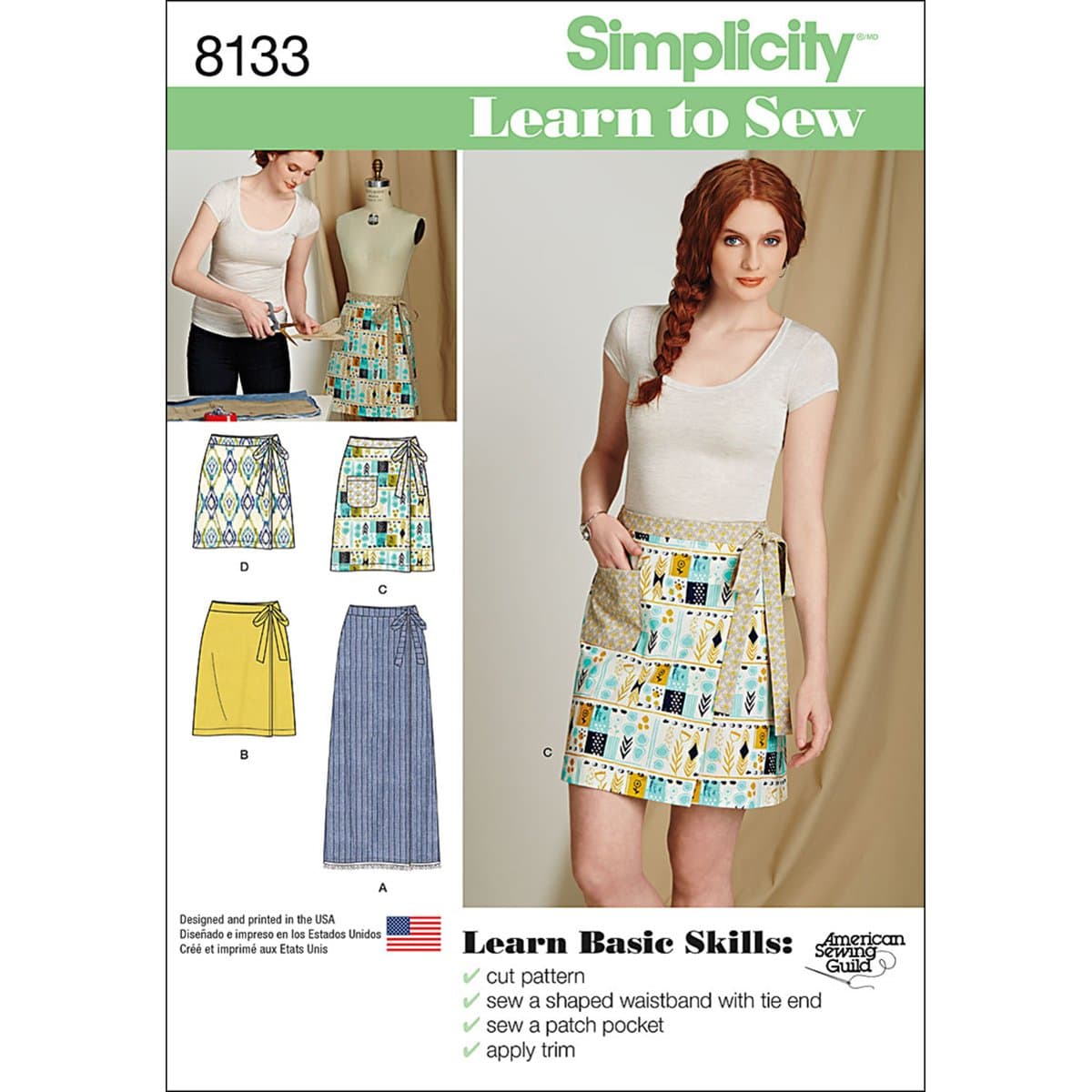SimplicityPattern 8133 Misses' Learn to Sew Wrap Skirts Sewing Patterns, White,22.00 x 15.00 x 1.00 cm