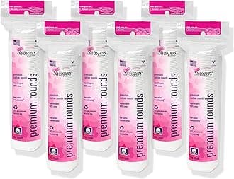 Swisspers Premium Cotton Rounds – 100 Count (Pack of 6) - 100% Pure Cotton - Soft, Absorbent, Hypoallergenic Pads for Makeup Removal, Skincare, Baby Care and Facial Cleansing - Lint Free