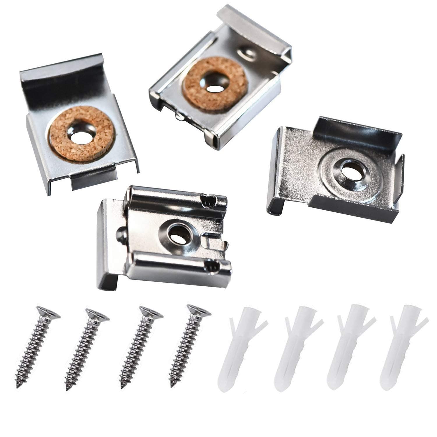 Kenkio 4 Pieces Unframed Mirror Mount Clips Spring Loaded Mirror Hanger Clips Set with Screws and Rawl Plugs