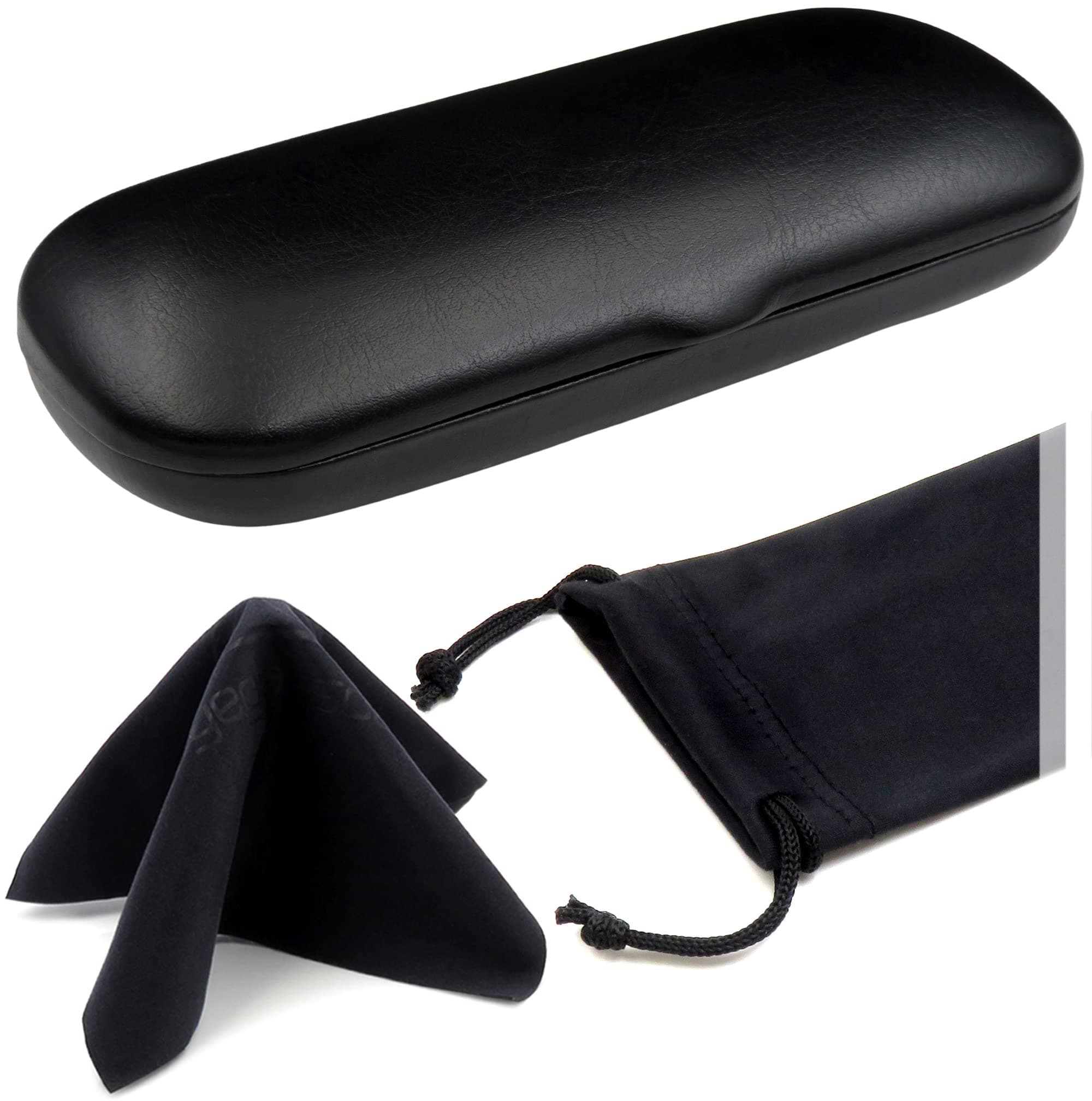 Hard Eyeglass Case & Reading Glasses Case with Microfiber Cleaning Cloth | Protects Small Sized Frames| Classic Smooth Black Finish | S5 Black