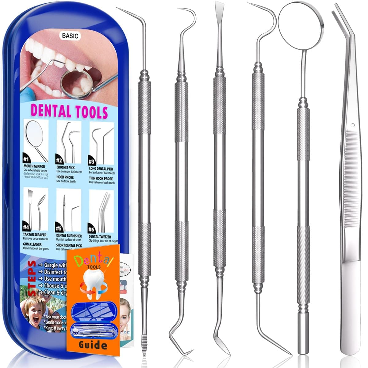 Antonki Dental Tools, 6 Pack Professional Teeth Cleaning Tools Stainless Steel Dental Scraper Tools with Leather Case