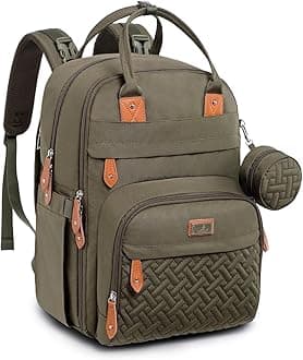 BabbleRoo Diaper Bag Backpack - Baby Essentials Travel Tote - Multi Function Water Resistant Diaper Bag, Travel Essentials Baby Bag with Changing Pad, Stroller Straps & Pacifier Case - Army Green
