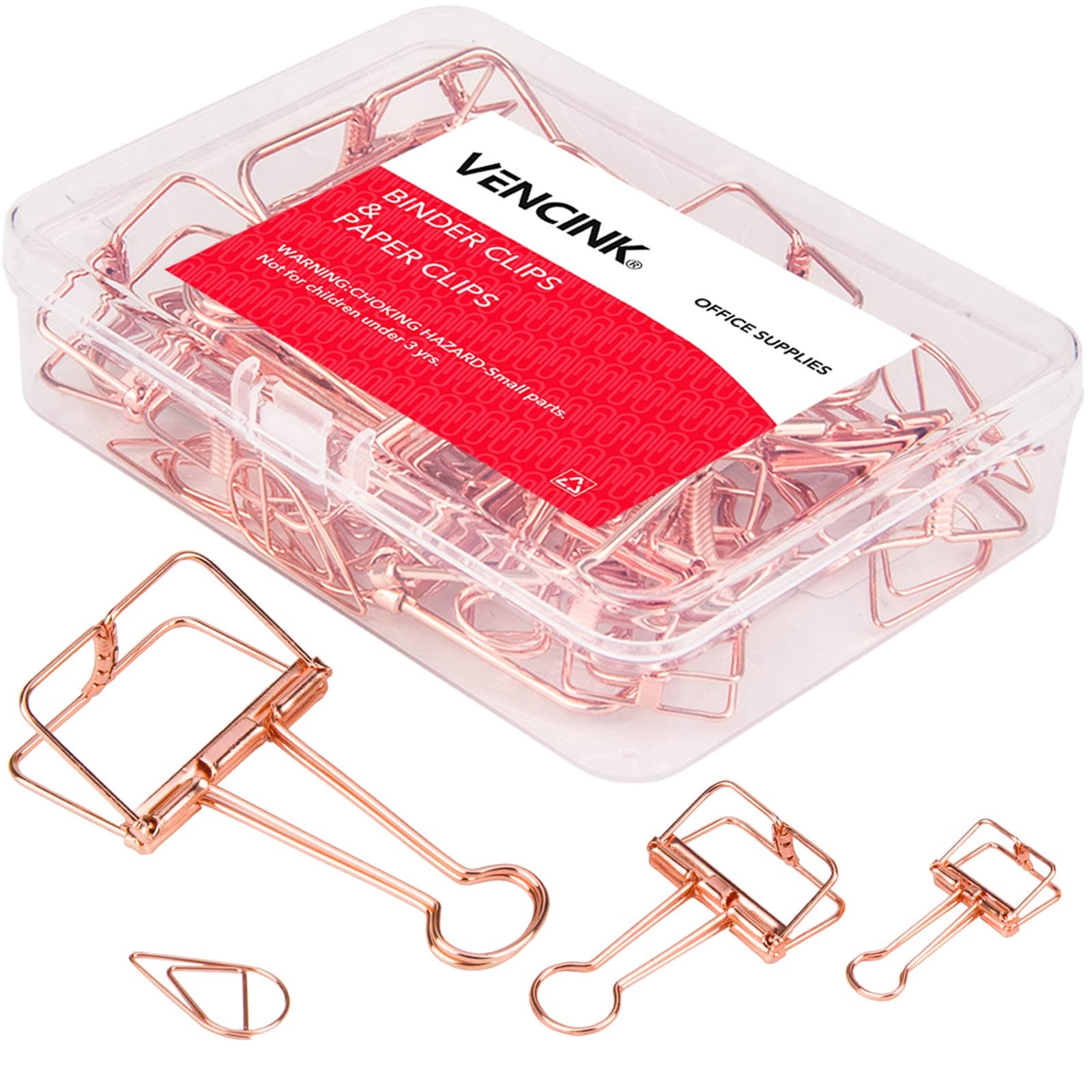 Rose Gold Binder Clips and Paper Clips Set (Assorted Sizes)