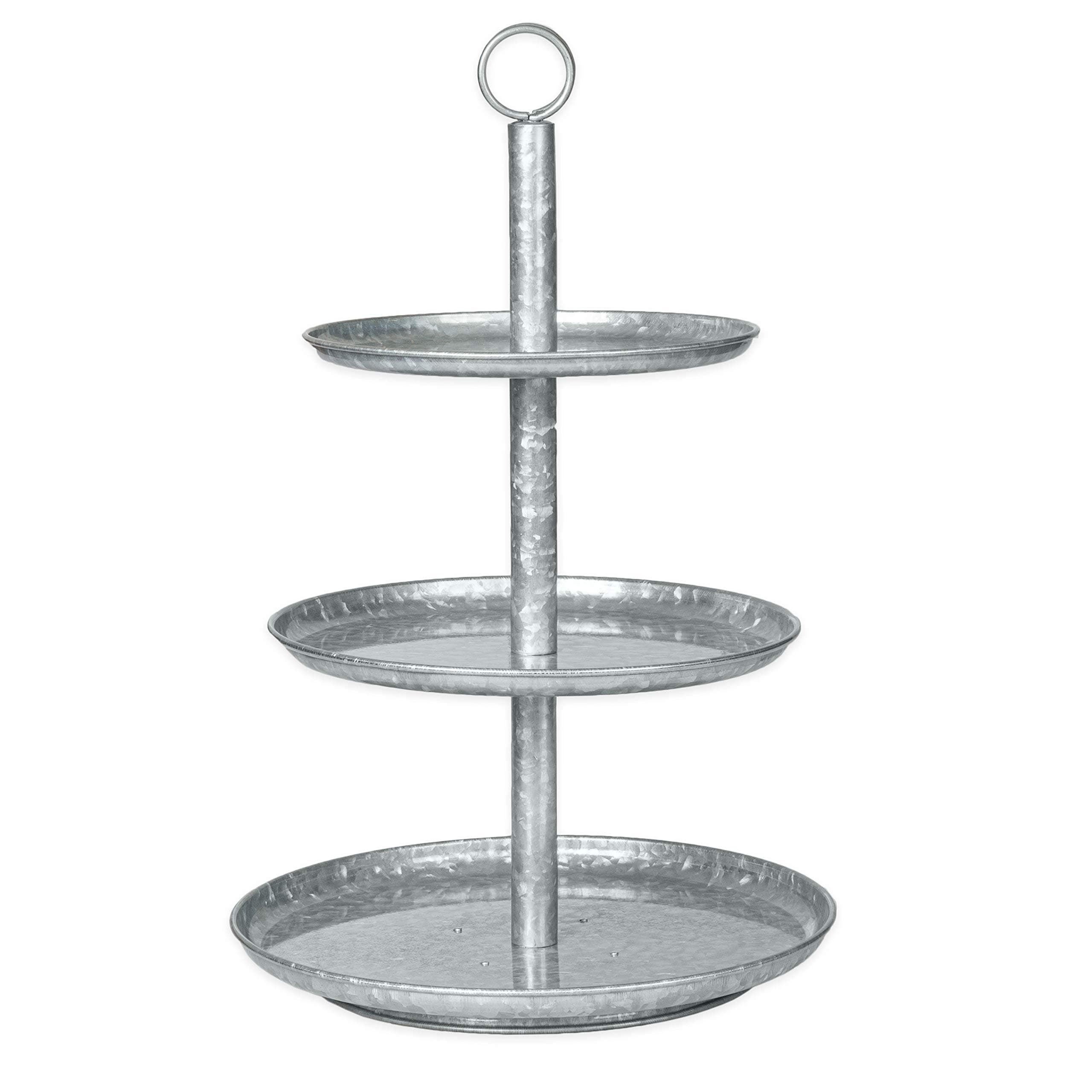 Ilyapa 3 Tier Tray, Galvanized Serving Tray, 3 Tier Serving Stand, Farmhouse Tiered Metal Platter for Cake, Cupcake Tower, Dessert, Appetizers & More