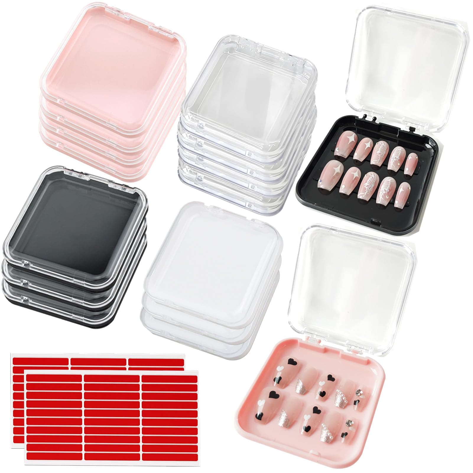 14 Pcs Press On Nail Packaging Box Press on Nail Storage Box for Press Ons with 60 Pcs Adhesive Double Sided Tape for Fake Nail Storage Case Nail Display Nail Salon Supplies Nail Art Nail Business