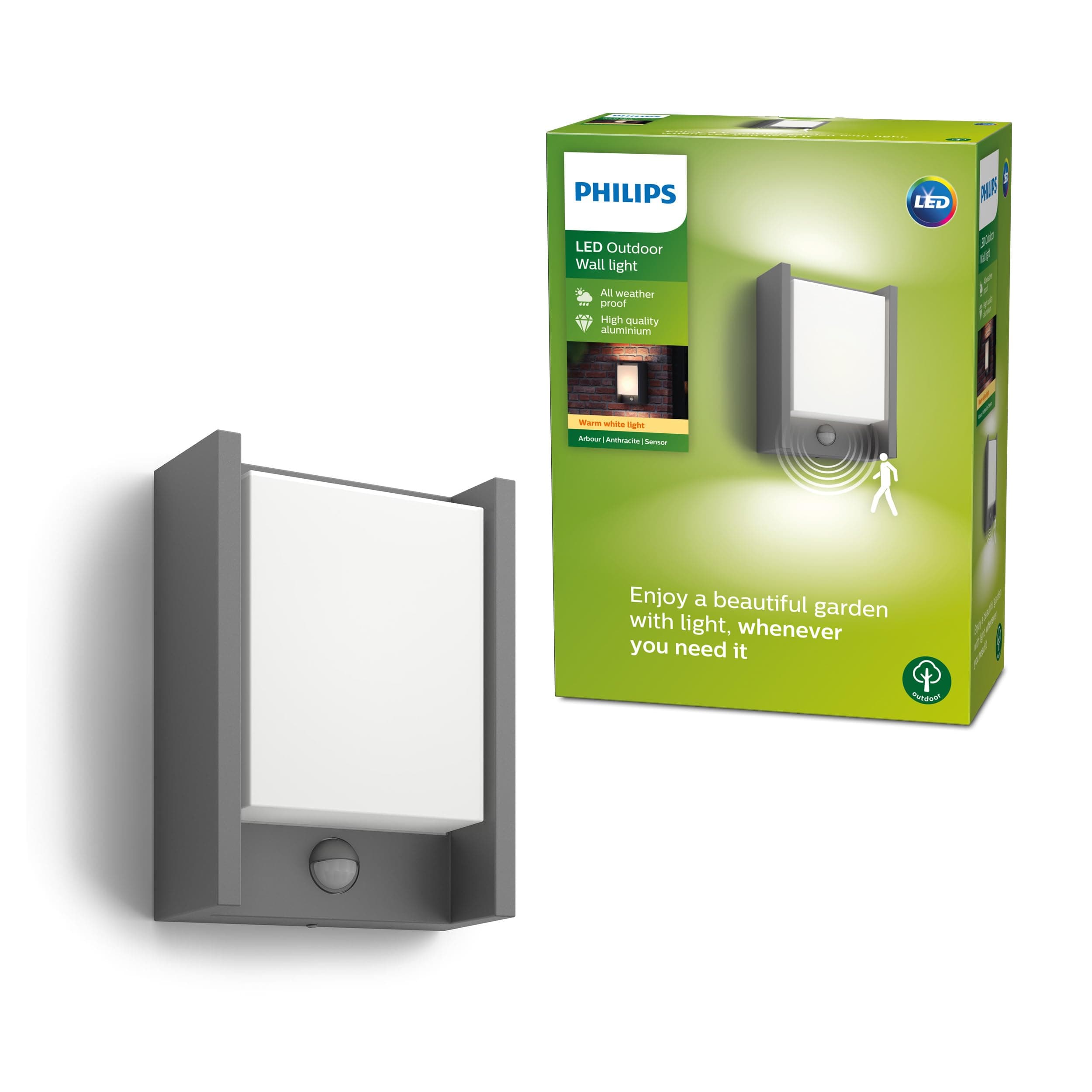 Philips myGarden Arbour LED Outdoor Wall Light with Motion Sensor [Anthracite] 1 x 6 W Integrated LED Light, For Garden and Patio Lighting