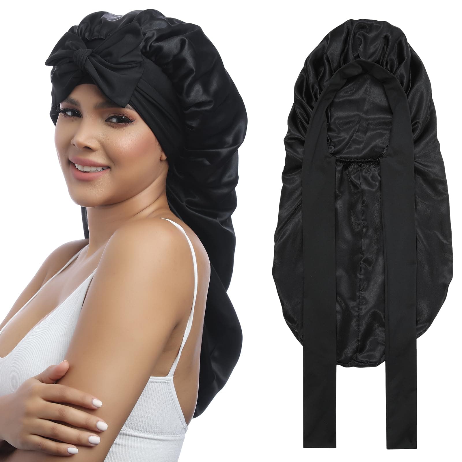 AWAYTR womens Double Layer Long Satin Bonnet Long Satin Bonnet (pack of 1)