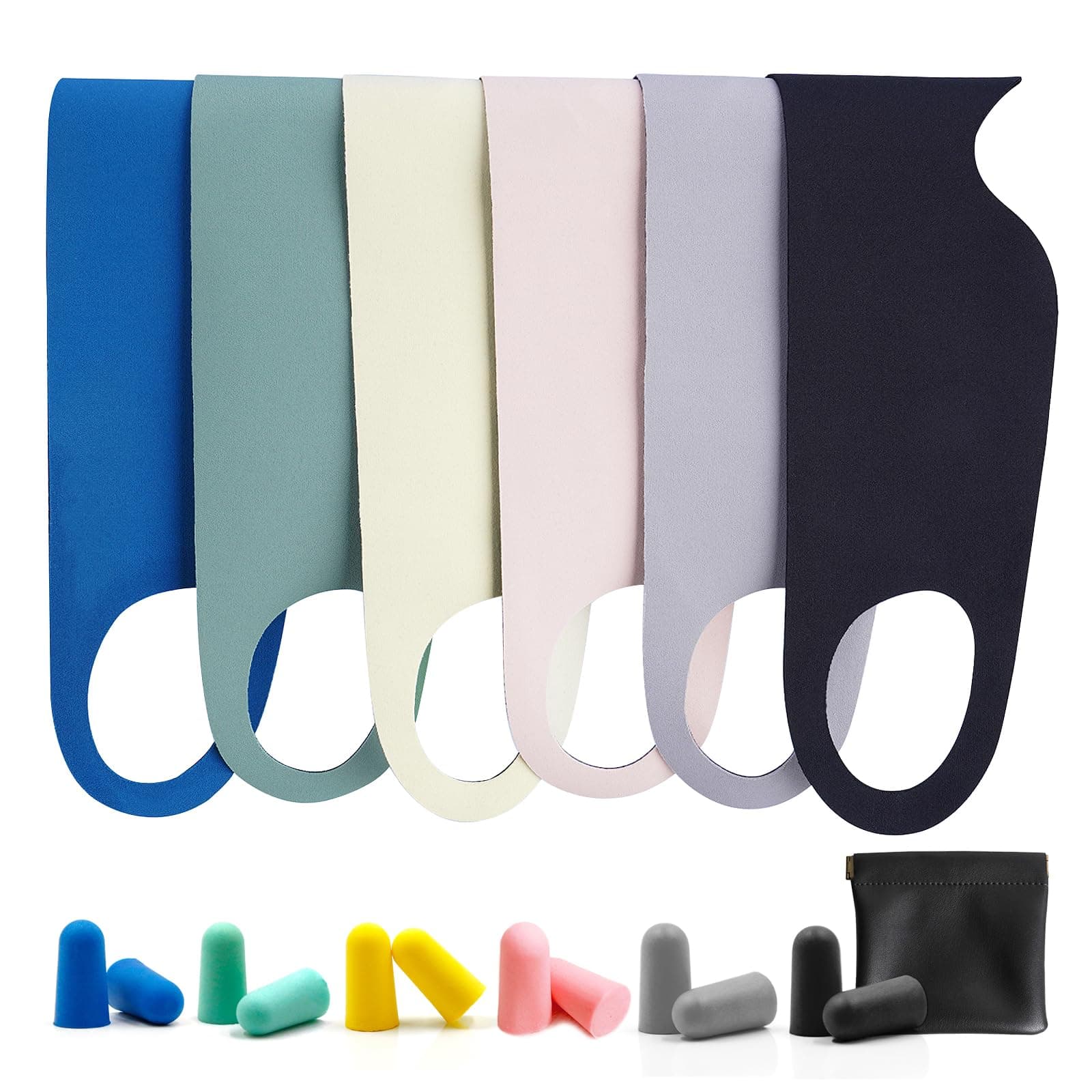 FRESHME 6pc Sleeping Mask - Thin Lightweight Eye Mask Blindfold with Ear Loops Ear Hanging Elastic Strap for Men Women Couples Night Time Airplane Travel Yoga with Earplugs