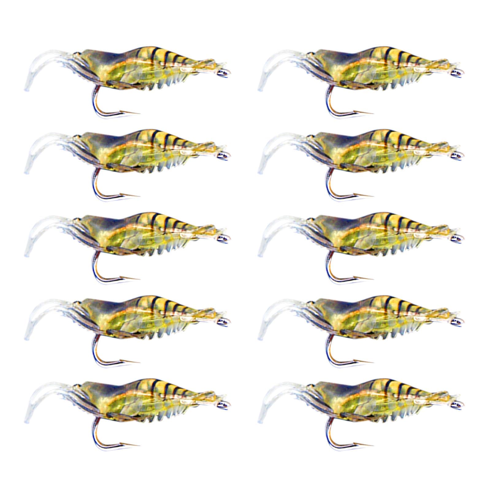 Drfeify 10pcs Shrimp Simulation, Yellow, 4 Cm, Soft Prawn Lure Bait Hook Tackle Bass Fishing Lures