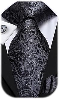 Mens Paisley Striped Tie Woven Necktie for Men and Handkerchief Cufflinks Set Wedding Formal Business