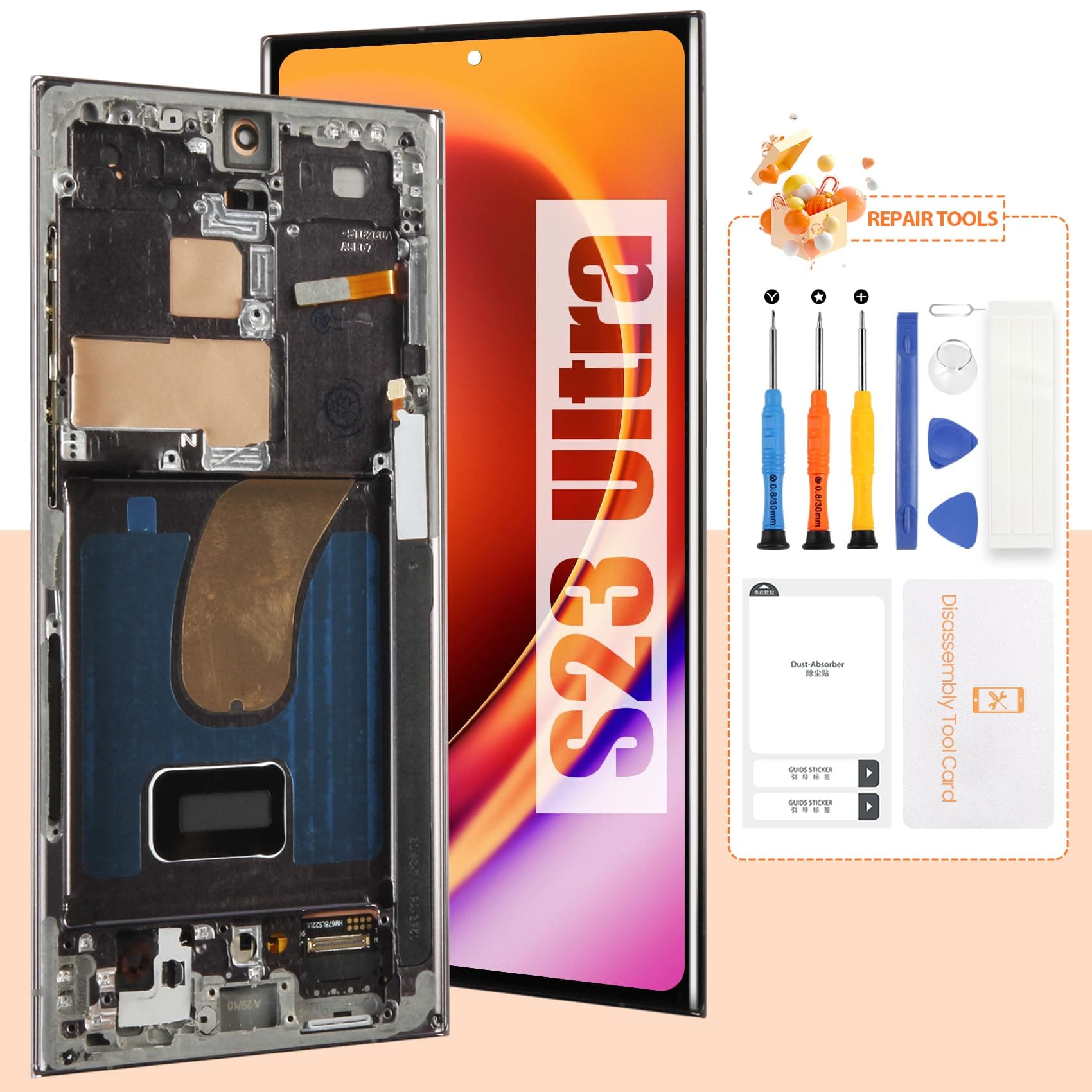 OLED Screen for Samsung Galaxy S23 Ultra Screen Replacement for S23 Ultra LCD Screen SM-S918B Touch Display Digitizer Assembly Repair Parts with Frame(with Fingerprint Function)(Only Fit US Version