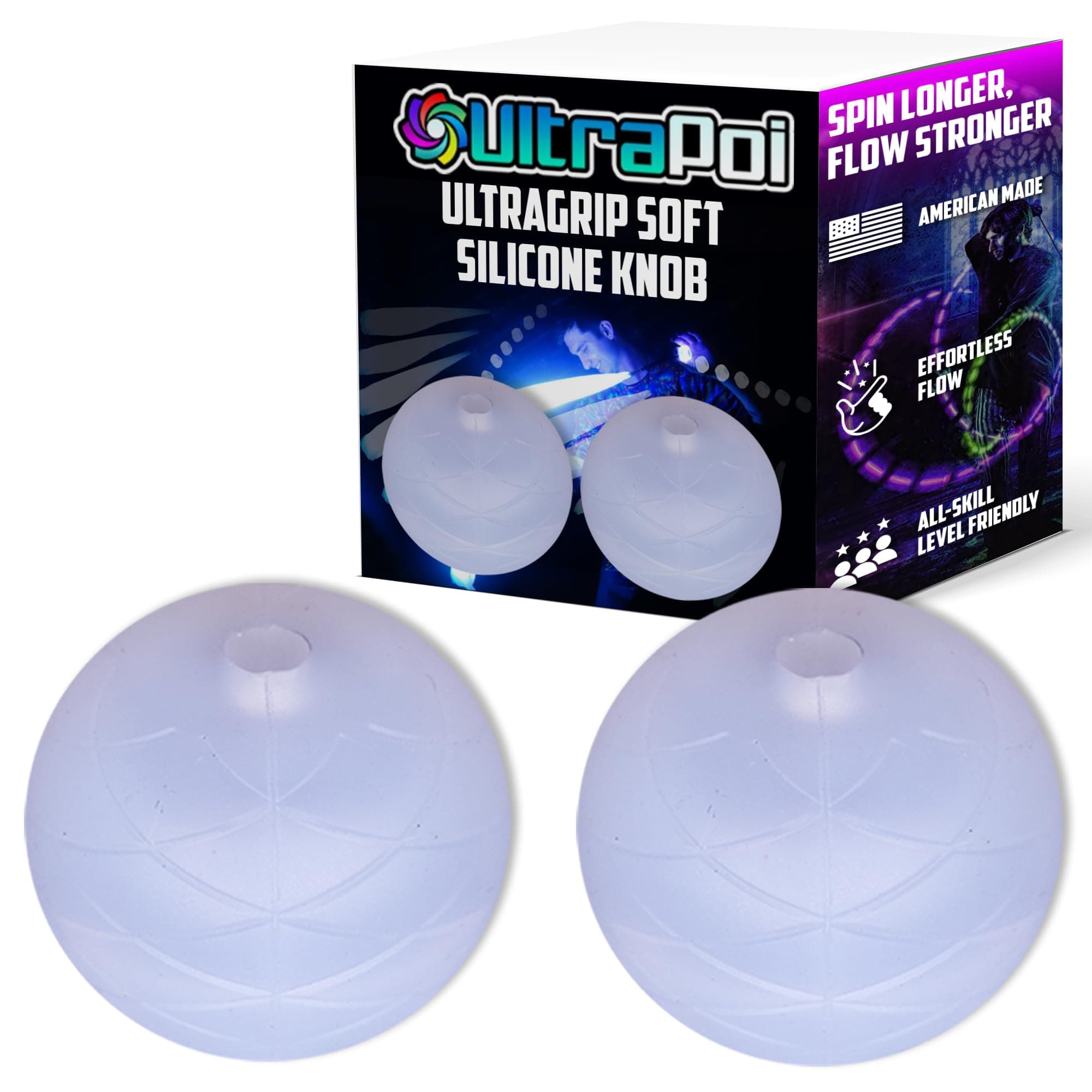 UltraPoi UltraGrip Soft Silicone Knob Set (Pair (2)) - Durable, Protective & Ergonomic Design for LED Poi Balls, Flow Arts, Raves, Concerts & Light Spinning