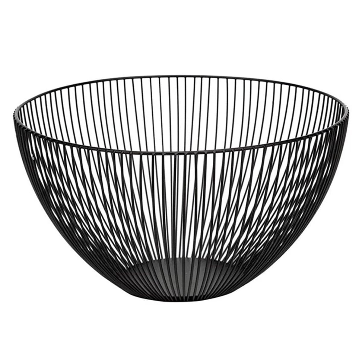 Metal Wire Fruit Basket, Black Fruit Vegetable Bowl for Kitchen Counter, Round Produce Storage Basket for Veggie Snack (Round A)