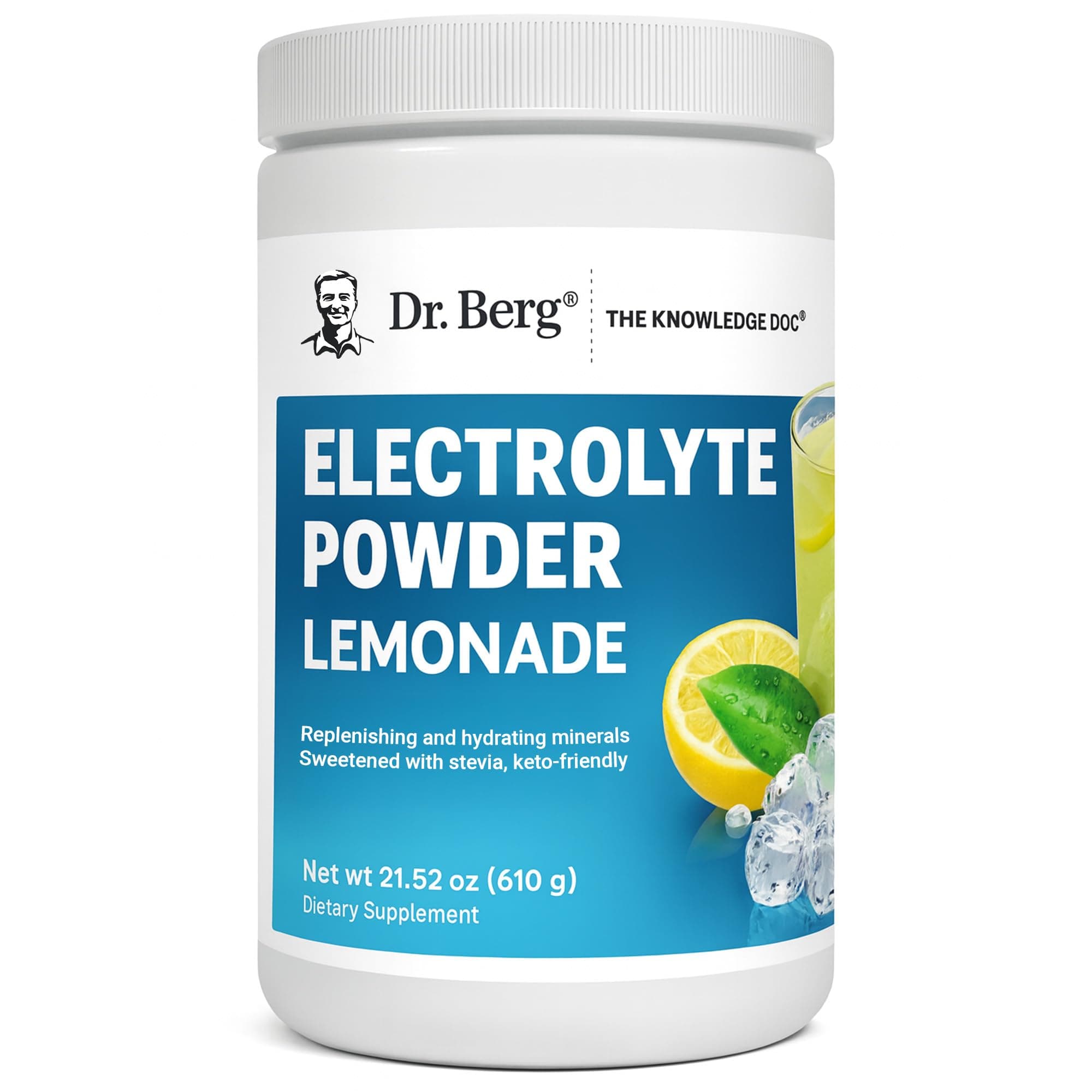 Dr. Berg Zero Sugar Hydration Keto Electrolyte Powder - Enhanced w/ 1000 mg of Potassium & Real Pink Himalayan Salt (NOT Table Salt) - Lemonade Flavor Hydration Drink Mix Supplement - 100 Servings