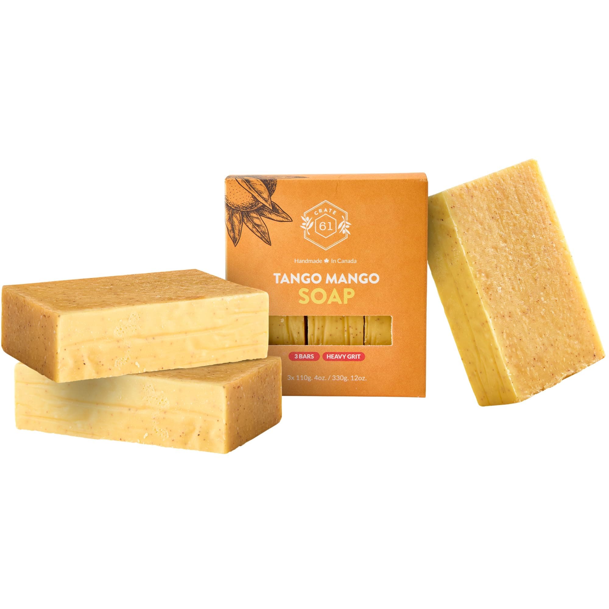 Crate 61 Organics Tango Mango Soap, 3 Pack, 100% Vegan Cold Process, Scented with High Quality Essential Oils, For Men & Women Face & Body, ISO9001 Certified Maker, 3 x 113 grams (4 Oz) per Solid Soap, Total 39g (12 oz.)