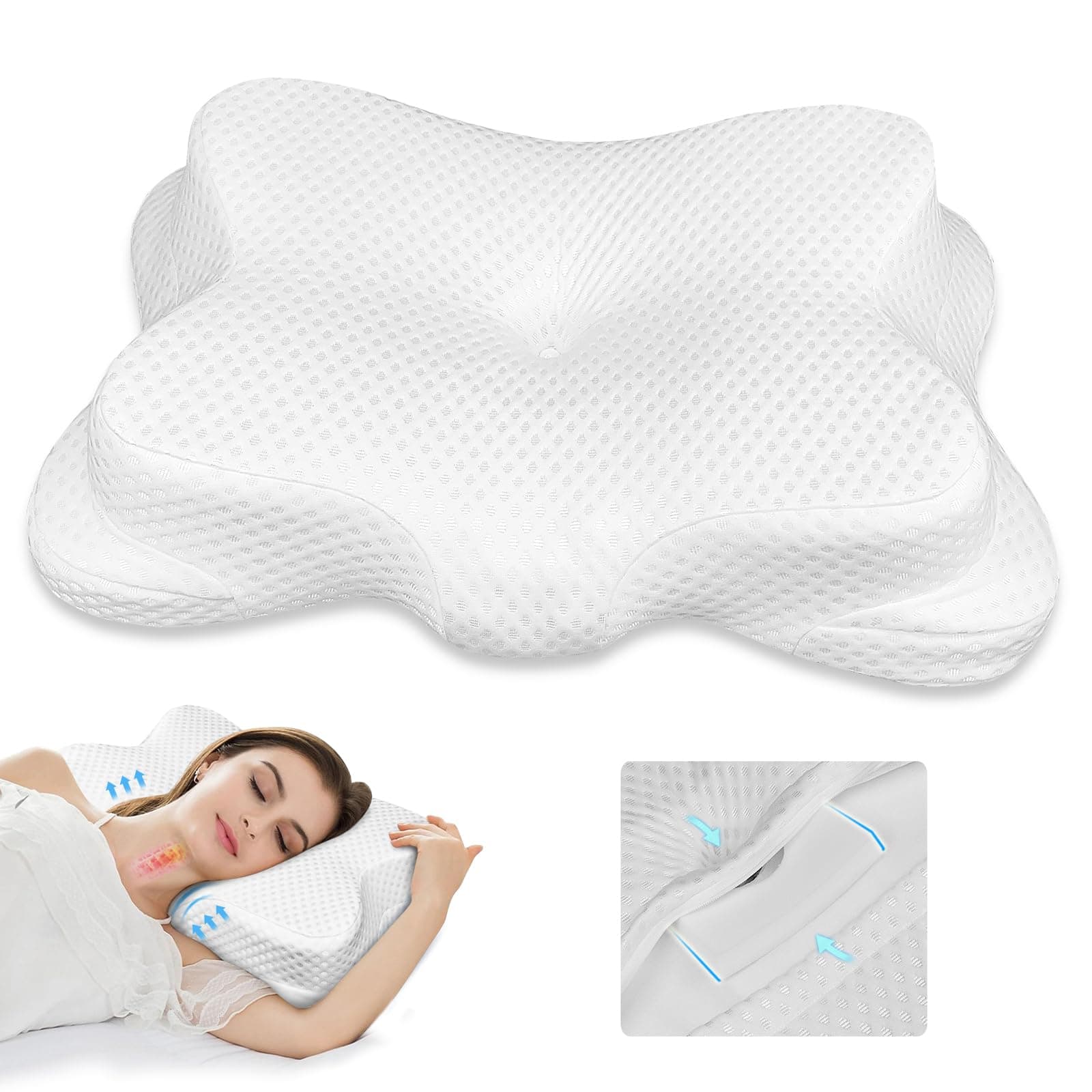 Cervical Pillows for Neck Shoulder Pain Relief, Odorless Memory Foam Pillow for Sleeping,Ergonomic Orthopedic Contour Neck Support Bed Pillow for Side Back Stomach Sleeper with Breathable Pillowcase