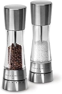 Derwent Salt and Pepper Grinder Set - Stainless Steel Mills Include Gift Box, Gourmet Precision Mechanisms and Premium Sea Salt and Peppercorns
