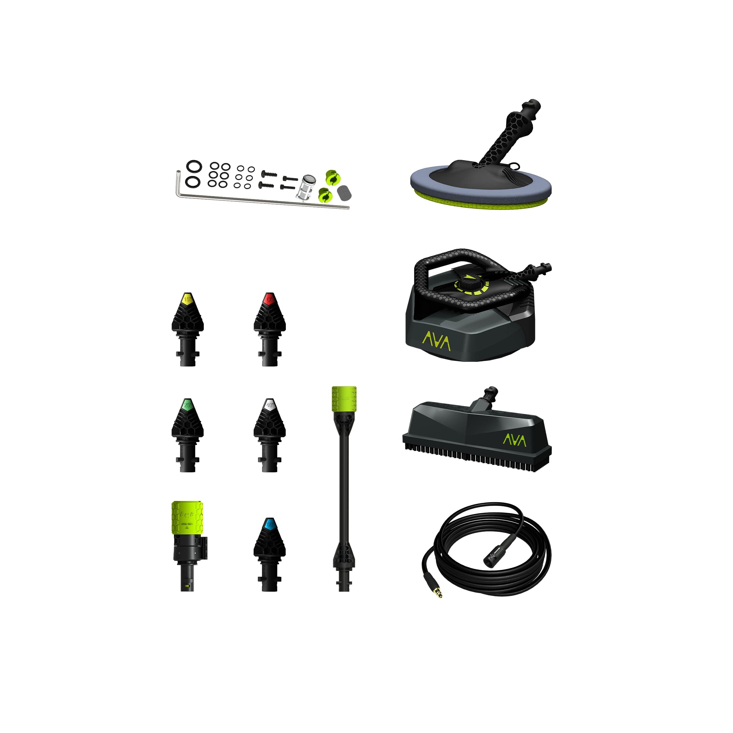 AVA GIGA Bundle Accessory Kit (P70-P80), Incl 0° 15° 25° 40° and 60° Nozzles, Microfibre Mop, Premium Patio Cleaner, Facade Brush, 35cm Fixed Lance, 8m Fibre-reinforced Hose and First Aid Kit