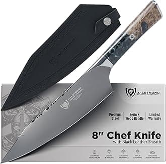 Chef Knife - 8 inch - Valhalla Series - Ravenstone Black Blade Titanium Coated - Premium 9CR18MOV HC Steel - Resin & Wood Handle - Razor Sharp - Kitchen Cooking Chef's Knife - Leather Sheath